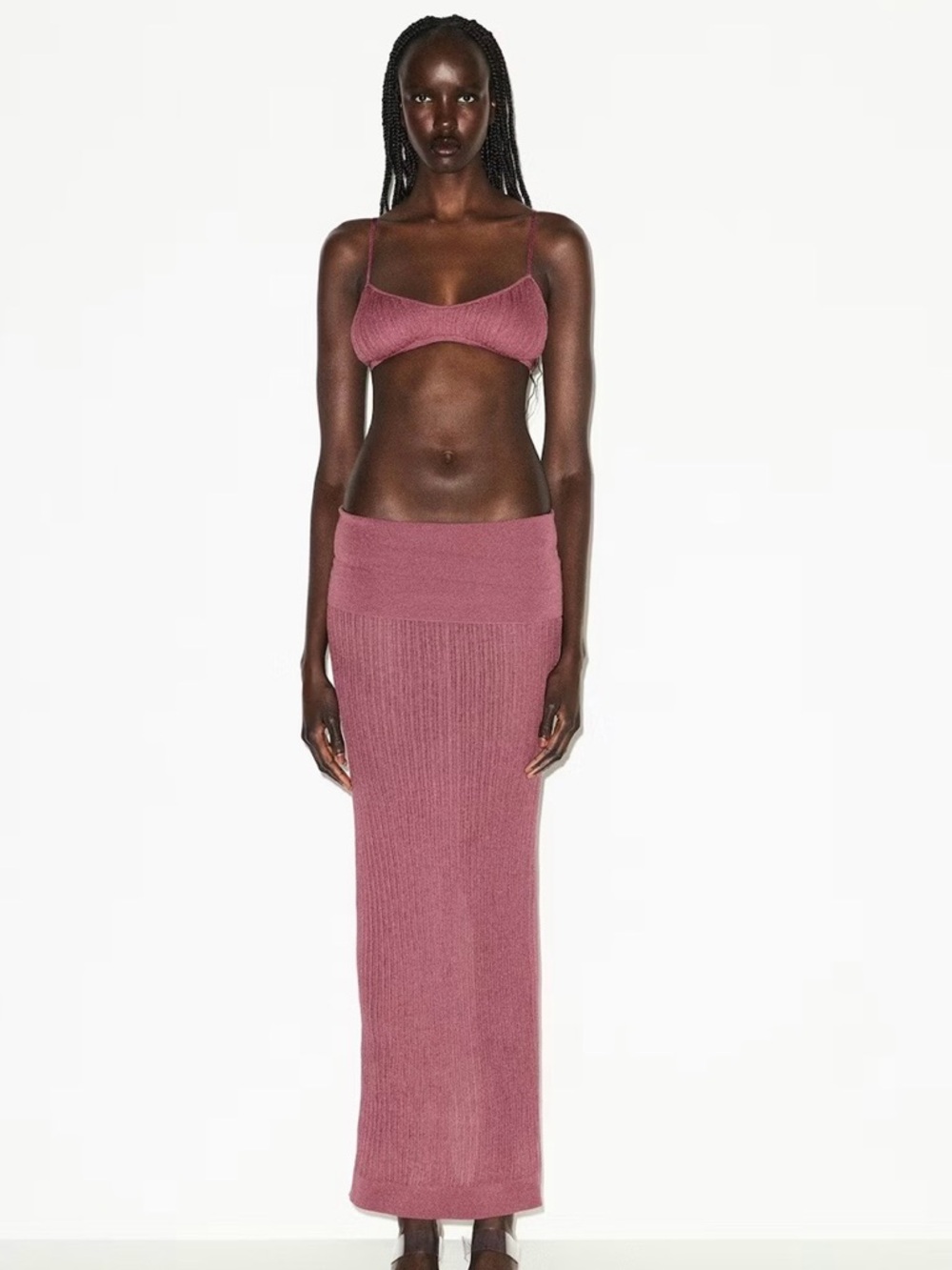 Skims Sheer Knit Fold Over Maxi Skirt - Picture 2 of 4
